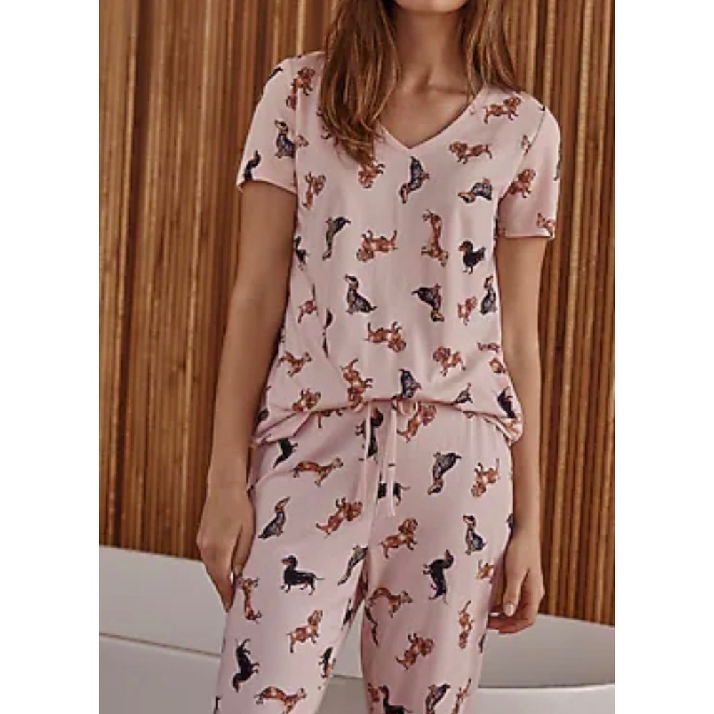 J. Jill Sleep Pink Dachshund Dog Print‎ Ultrasoft Slim Leg Pajama Pants M Petite